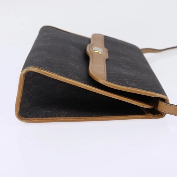 Christian Dior Honeycomb Canvas Bag PVC 2way Black Brown gold Auth bs30244 - Picture 6 of 16